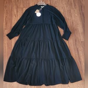 Umgee Black Long Sleeve Tiered Dress